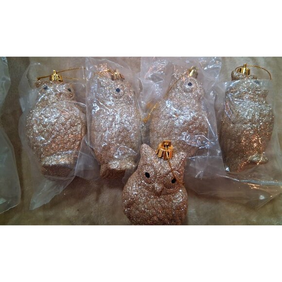 NEW Set Of 5 Glitter Owl Hanging Christmas Ornaments 4.5x2.5 - Picture 4 of 6